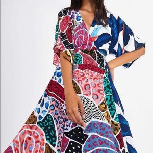 FARM Rio Blue and Pink Flutter Sleeve Sundress